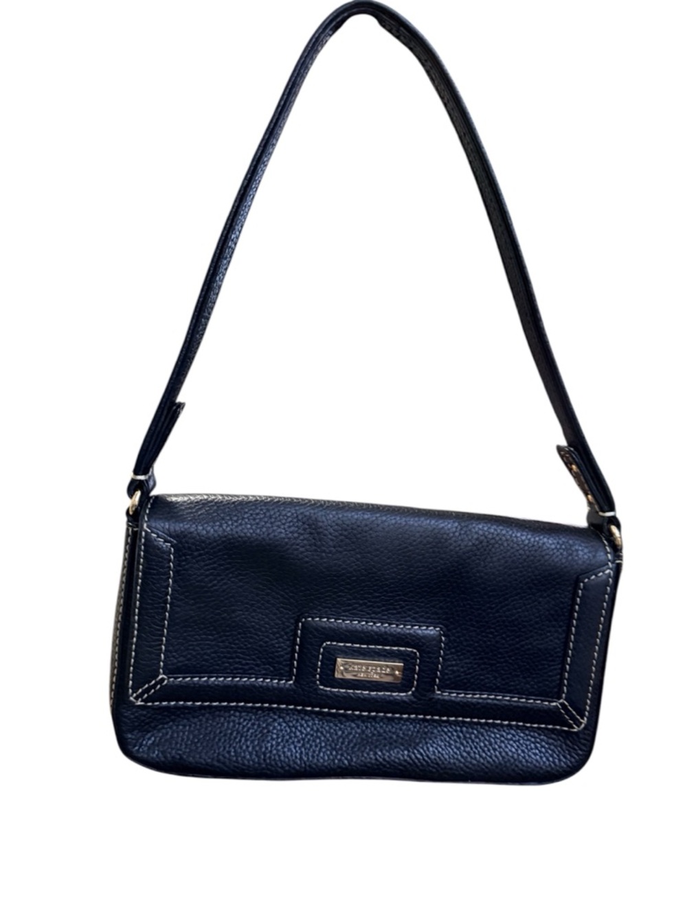 Kate Spade pebbled leather shoulder bag with white stitching and silver hardware